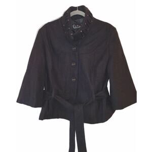 Outer Edge Women's Black Peplum Jacket, Ruffle Collar, Chic Coastal Resort XL